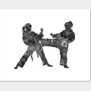 Taekwondo girl black and white Posters and Art